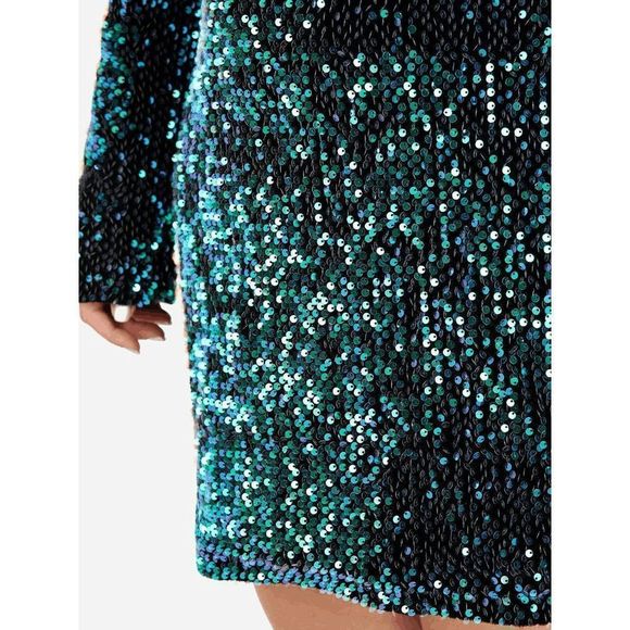 💚 Plus Size Sequin Sparkly Glitter Stretchy Long Sleeve Party Mini Dress XL NEW - Picture 5 of 16